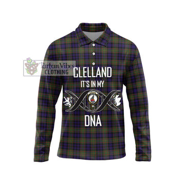 Clelland Tartan Long Sleeve Polo Shirt with Family Crest DNA In Me Style Unisex - Tartan Vibes Clothing