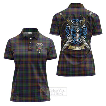 Clelland Tartan Women's Polo Shirt with Family Crest Celtic Skull Style Women - Tartan Vibes Clothing
