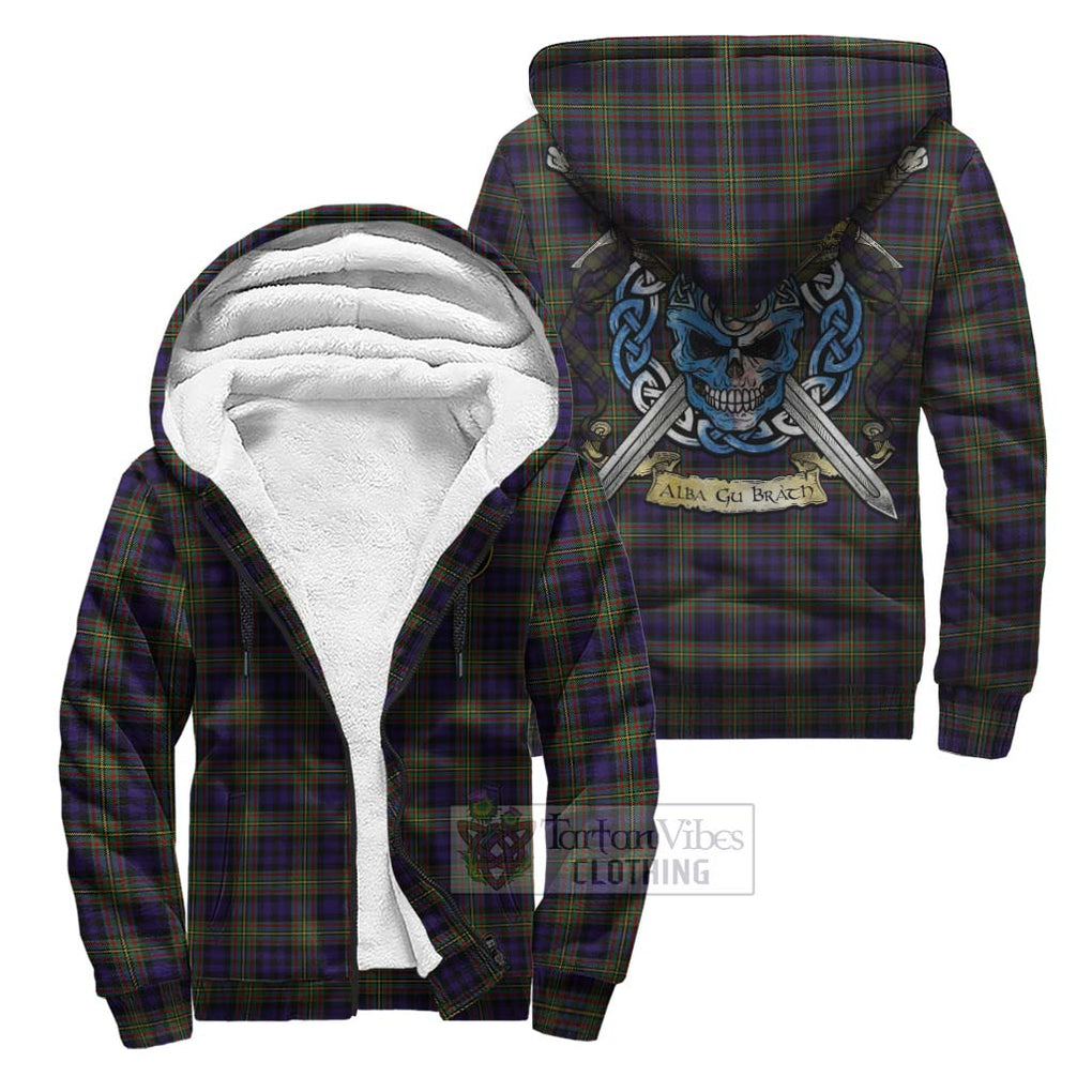 Clelland Tartan Sherpa Hoodie with Family Crest Celtic Skull Style Unisex S - Tartan Vibes Clothing
