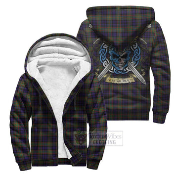 Clelland Tartan Sherpa Hoodie with Family Crest Celtic Skull Style Unisex S - Tartan Vibes Clothing