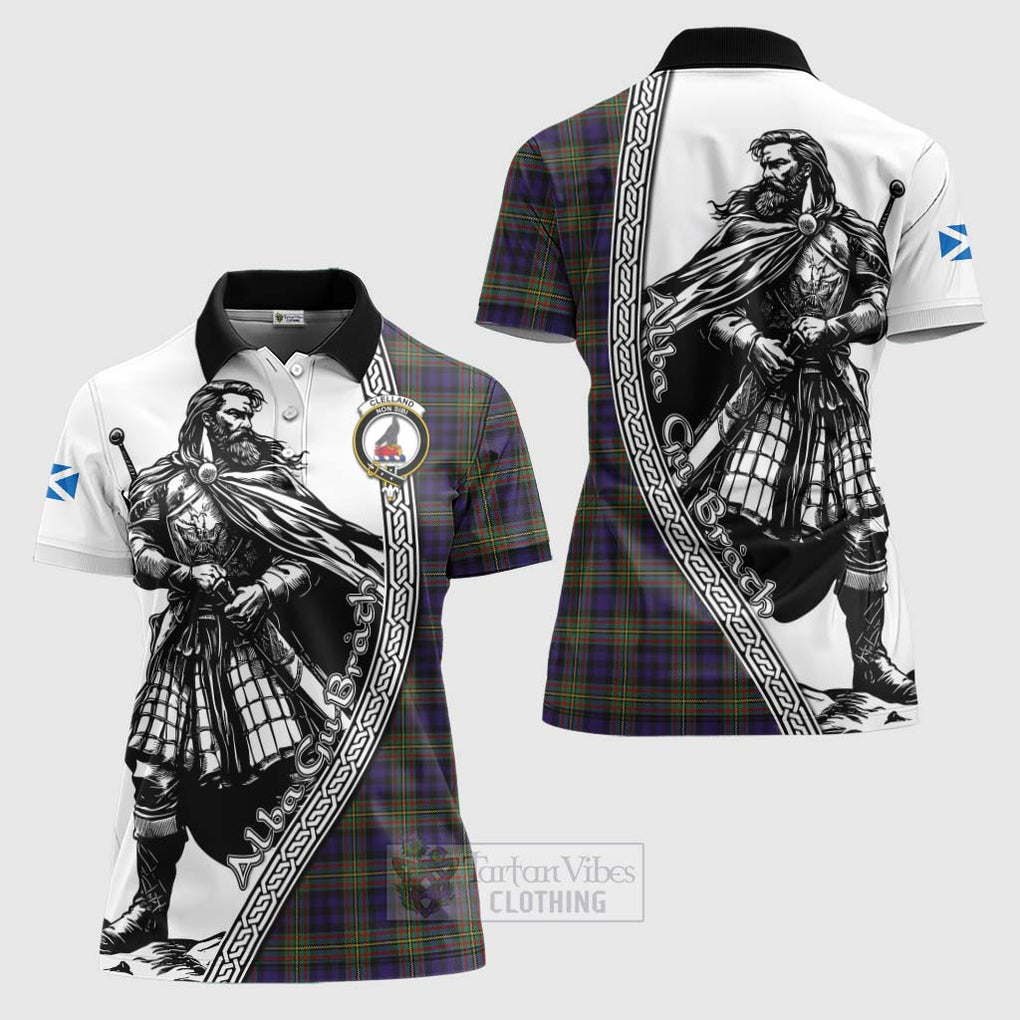 Clelland Tartan Clan Crest Women's Polo Shirt with Highlander Warrior Celtic Style Women - Tartan Vibes Clothing