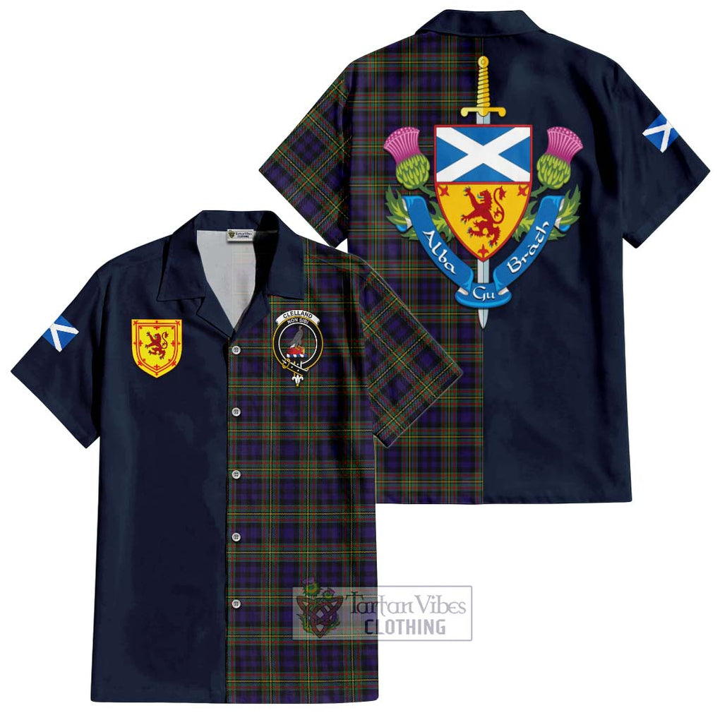 Clelland Tartan Hawaiian Shirt Alba with Scottish Lion Royal Arm Half Style Kid - Tartan Vibes Clothing