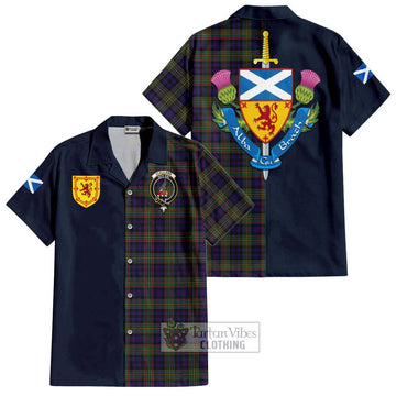 Clelland Tartan Hawaiian Shirt Alba with Scottish Lion Royal Arm Half Style Kid - Tartan Vibes Clothing