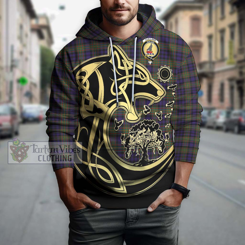 Clelland Tartan Hoodie with Family Crest Celtic Wolf Style Zip Hoodie - Tartan Vibes Clothing