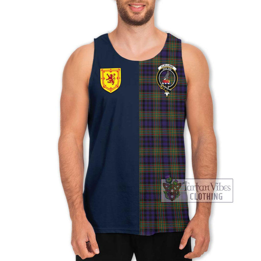 Clelland Tartan Men's Tank Top Alba with Scottish Lion Royal Arm Half Style Men - Tartan Vibes Clothing