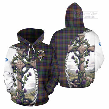 Clelland Tartan Hoodie with Family Crest and St. Andrew's Cross Accented by Thistle Vines Zip Hoodie - Tartan Vibes Clothing
