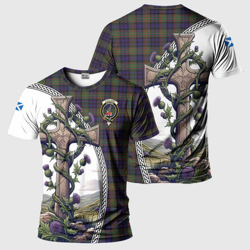 Clelland Tartan T-Shirt with Family Crest and St. Andrew's Cross Accented by Thistle Vines Kid's Shirt - Tartan Vibes Clothing
