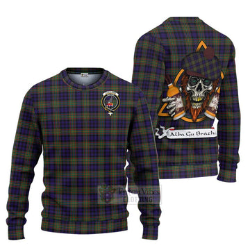 Clelland Tartan Ugly Sweater with Family Crest and Bearded Skull Holding Bottles of Whiskey Unisex - Tartan Vibes Clothing