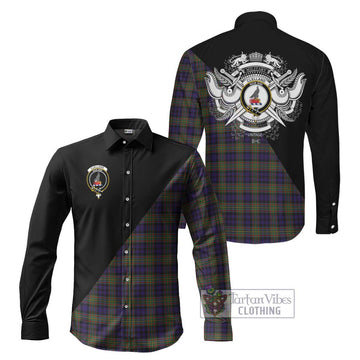 Clelland Tartan Long Sleeve Button Shirt with Family Crest and Military Logo Style Men's Shirt S - Tartanvibesclothing Shop