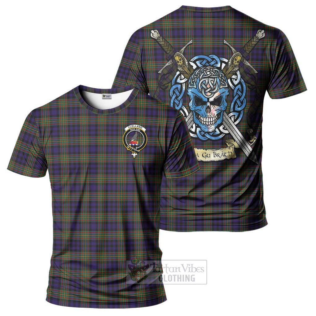 Clelland Tartan T-Shirt with Family Crest Celtic Skull Style Kid's Shirt - Tartan Vibes Clothing