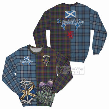Clelland Tartan Sweatshirt Happy St. Andrew's Day Half Tartan Style Unisex - Tartan Vibes Clothing
