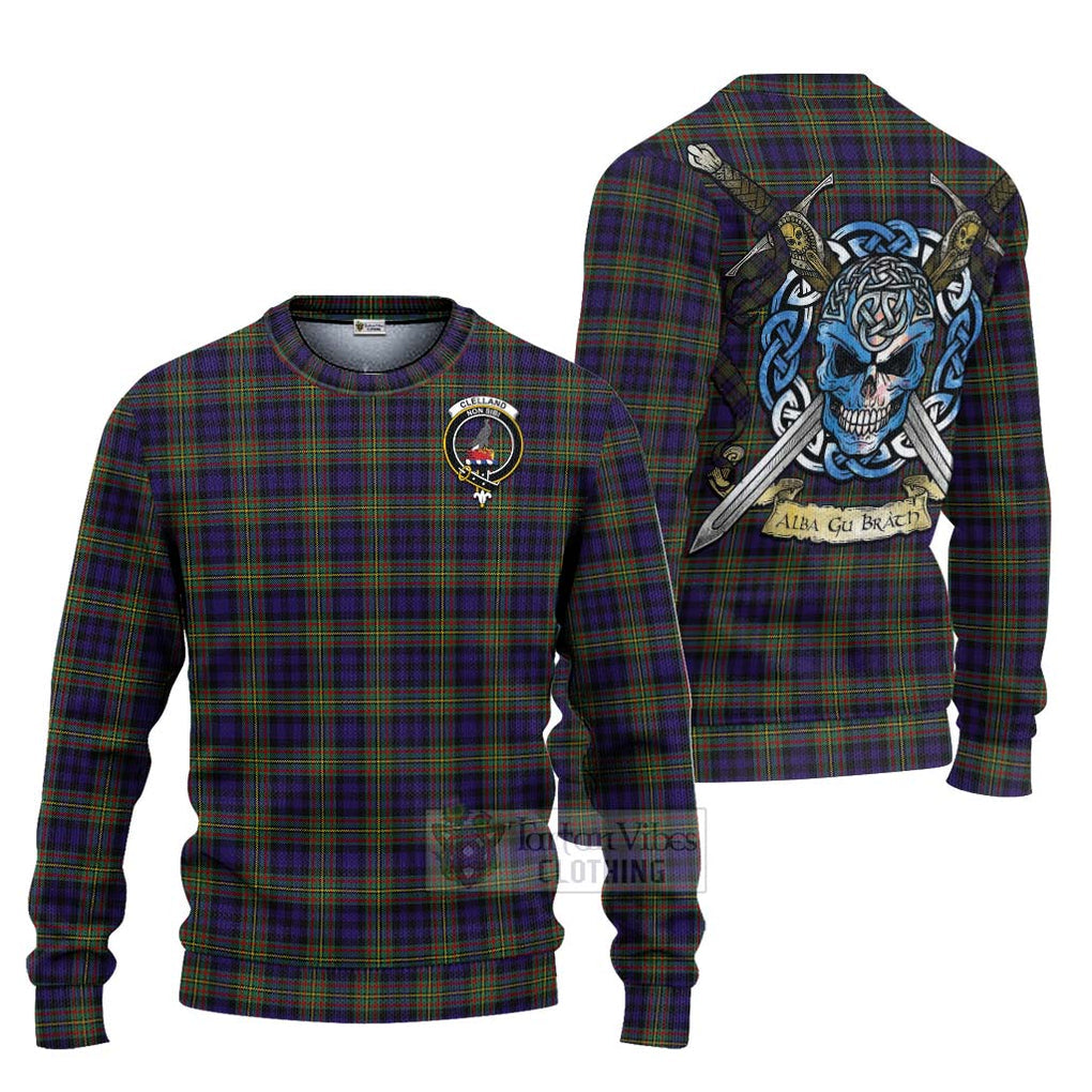 Clelland Tartan Ugly Sweater with Family Crest Celtic Skull Style Unisex - Tartan Vibes Clothing