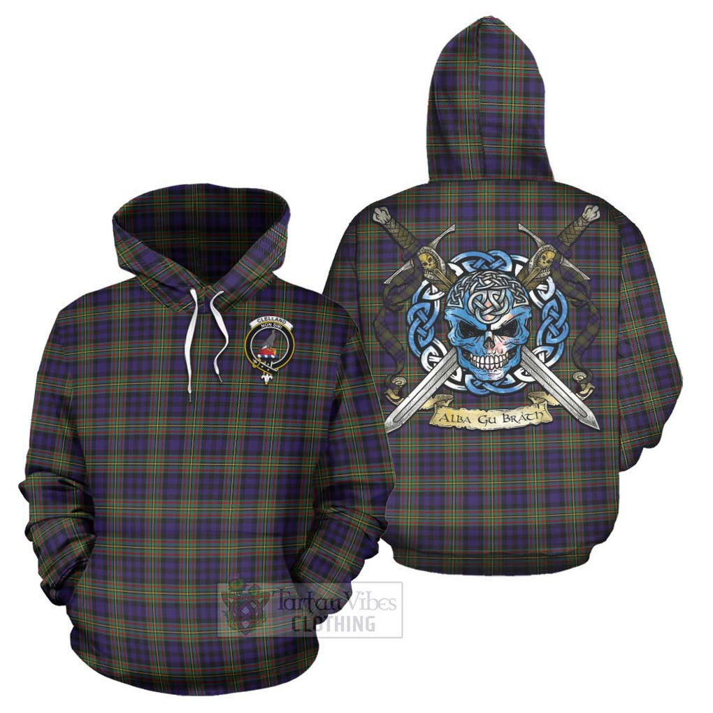 Clelland Tartan Hoodie with Family Crest Celtic Skull Style Zip Hoodie - Tartan Vibes Clothing