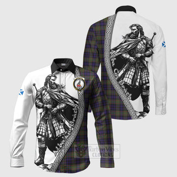 Clelland Tartan Clan Crest Long Sleeve Button Shirt with Highlander Warrior Celtic Style Men's Shirt S - Tartan Vibes Clothing