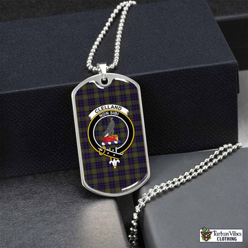 Tartan Vibes Clothing Clelland Tartan Dog Tag Necklace with Family Crest
