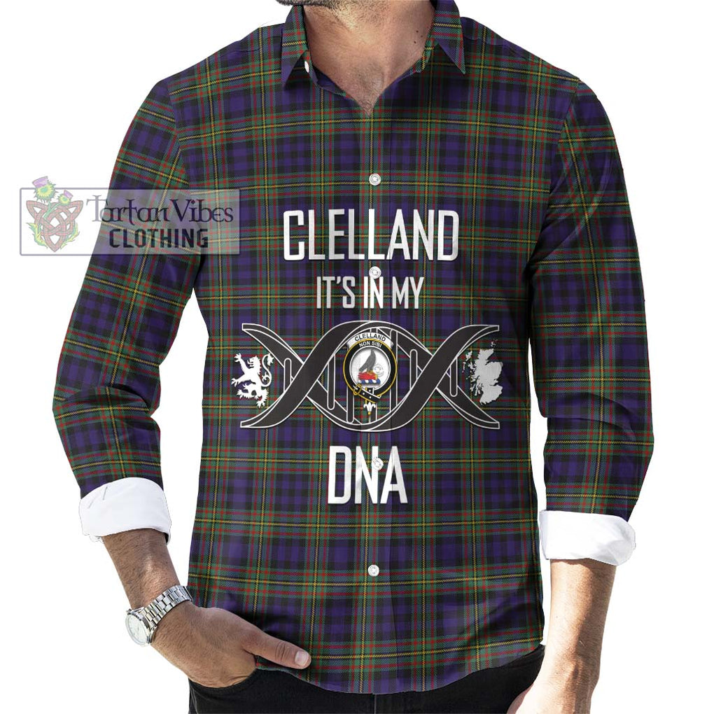 Clelland Tartan Long Sleeve Button Shirt with Family Crest DNA In Me Style Men's Shirt S - Tartanvibesclothing Shop