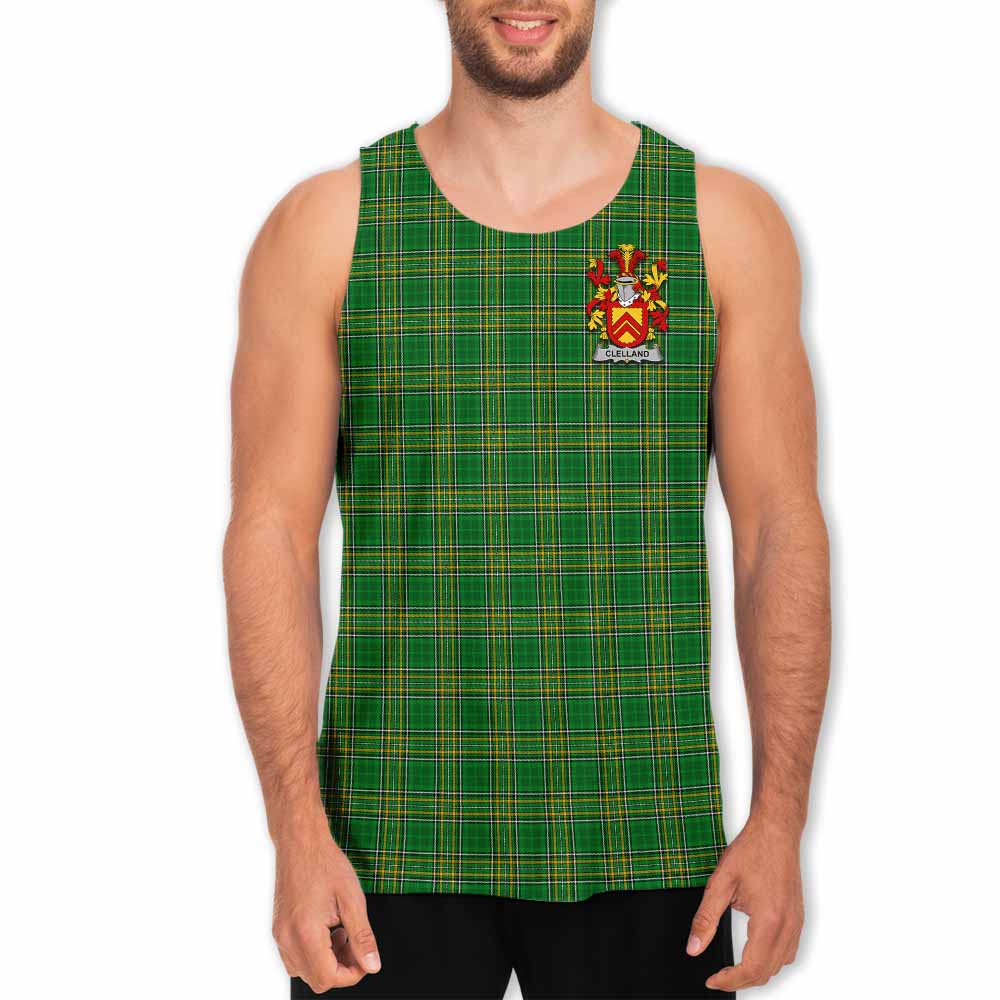 Tartan Vibes Clothing Clelland Irish Clan Tartan Men's Tank Top with Coat of Arms