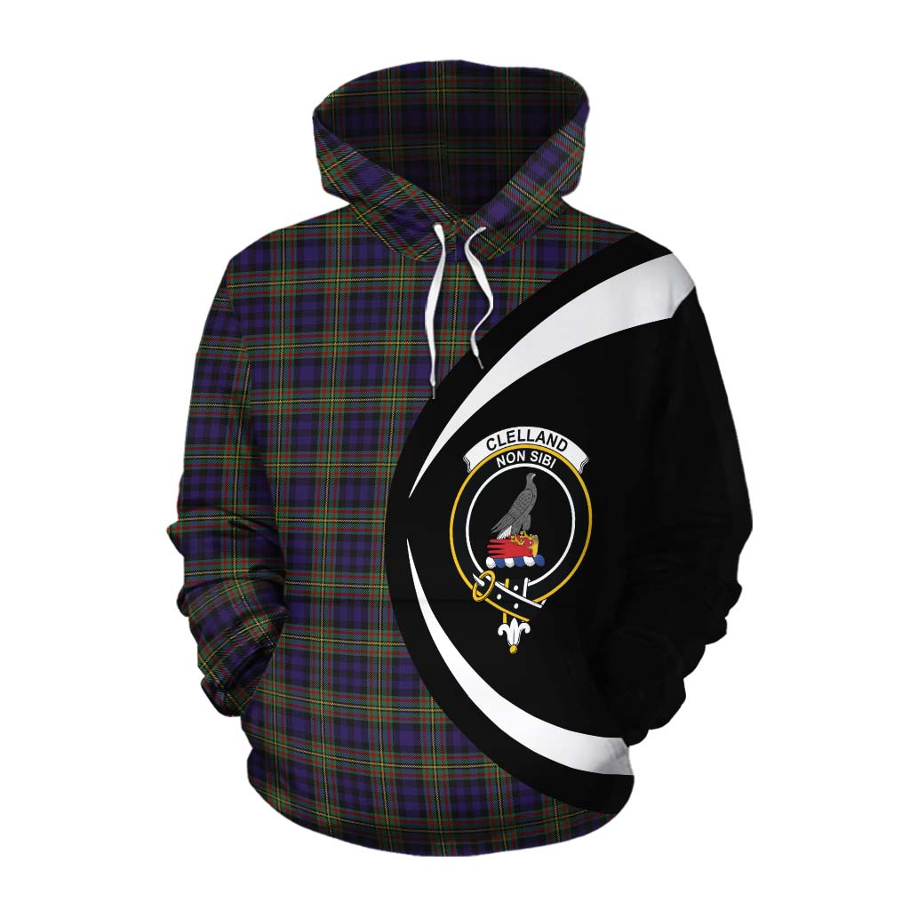 Clelland Tartan Cotton Hoodie with Family Crest Circle Style Pullover Hoodie XS - Tartan Vibes Clothing