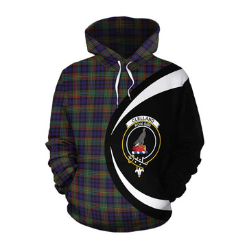 Clelland Tartan Cotton Hoodie with Family Crest Circle Style Pullover Hoodie XS - Tartan Vibes Clothing