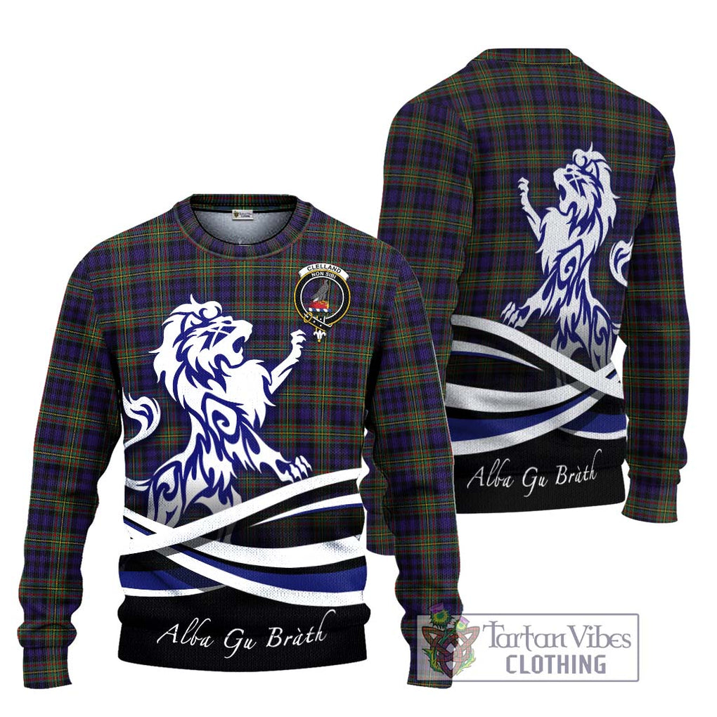 Clelland Tartan Ugly Sweater with Alba Gu Brath Regal Lion Emblem Unisex - Tartan Vibes Clothing