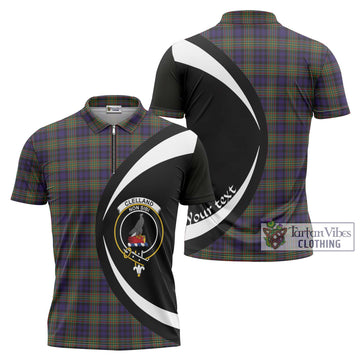 Clelland Tartan Zipper Polo Shirt with Family Crest Circle Style Unisex - Tartan Vibes Clothing
