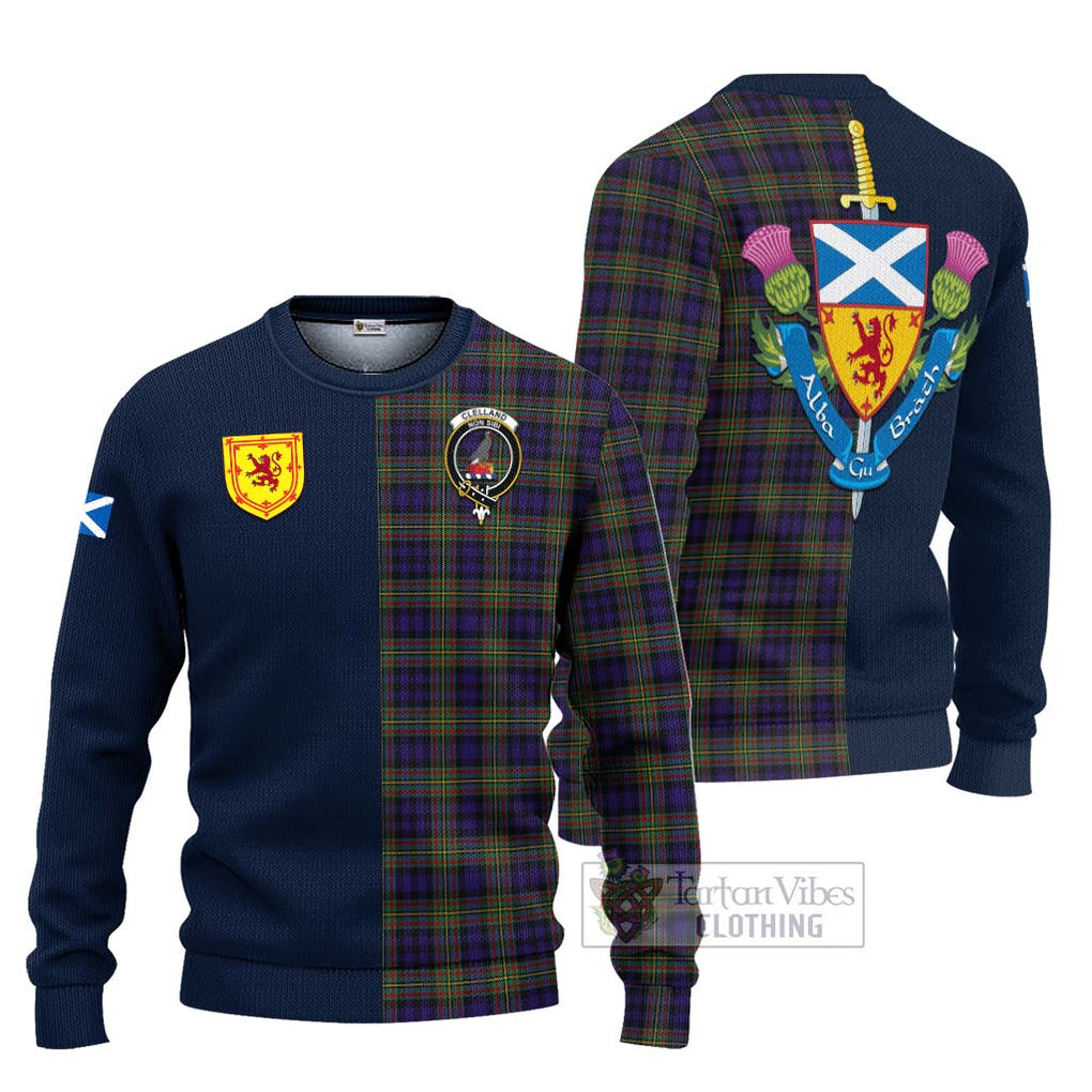 Clelland Tartan Ugly Sweater Alba with Scottish Lion Royal Arm Half Style Unisex - Tartan Vibes Clothing