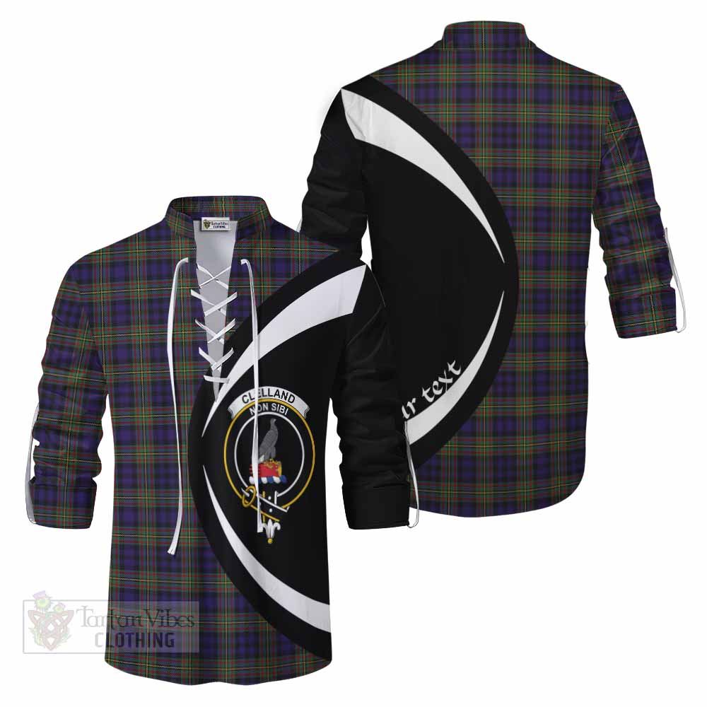 Clelland Tartan Ghillie Kilt Shirt with Family Crest Circle Style Men - Tartan Vibes Clothing