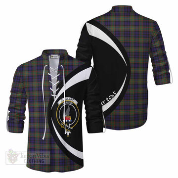 Clelland Tartan Ghillie Kilt Shirt with Family Crest Circle Style Men - Tartan Vibes Clothing
