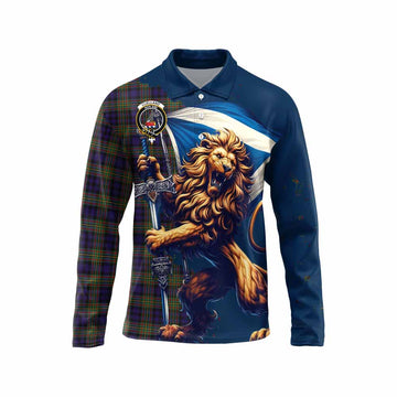 Clelland Tartan Family Crest Long Sleeve Polo Shirt with Scottish Majestic Lion Unisex - Tartan Vibes Clothing