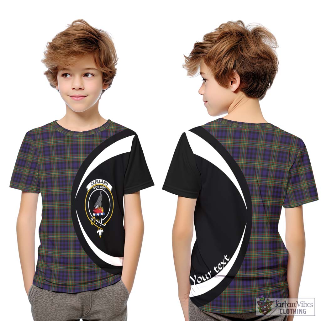 Clelland Tartan Kid T-Shirt with Family Crest Circle Style Youth XL Size14 - Tartan Vibes Clothing