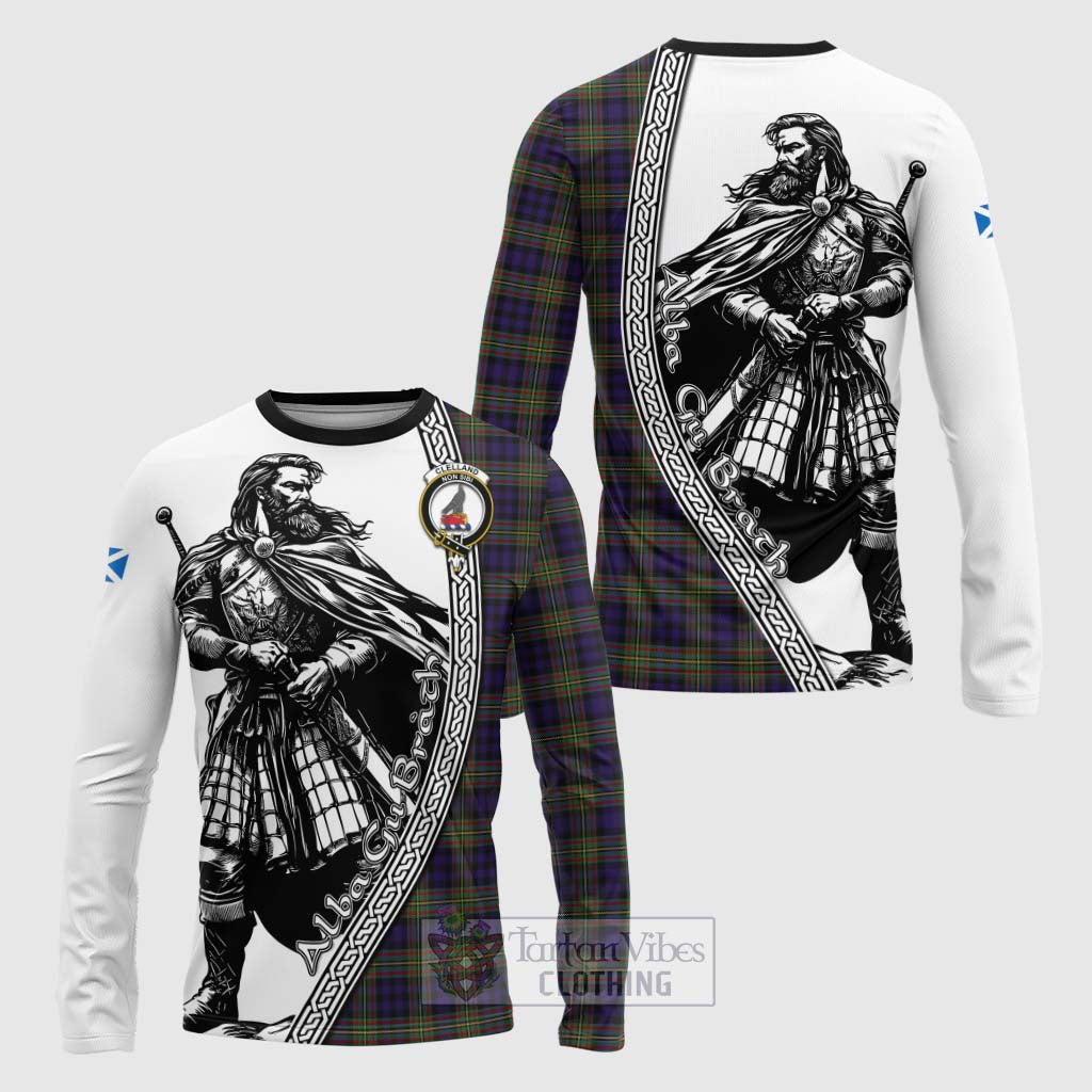 Clelland Tartan Clan Crest Long Sleeve T-Shirt with Highlander Warrior Celtic Style Unisex - Tartan Vibes Clothing