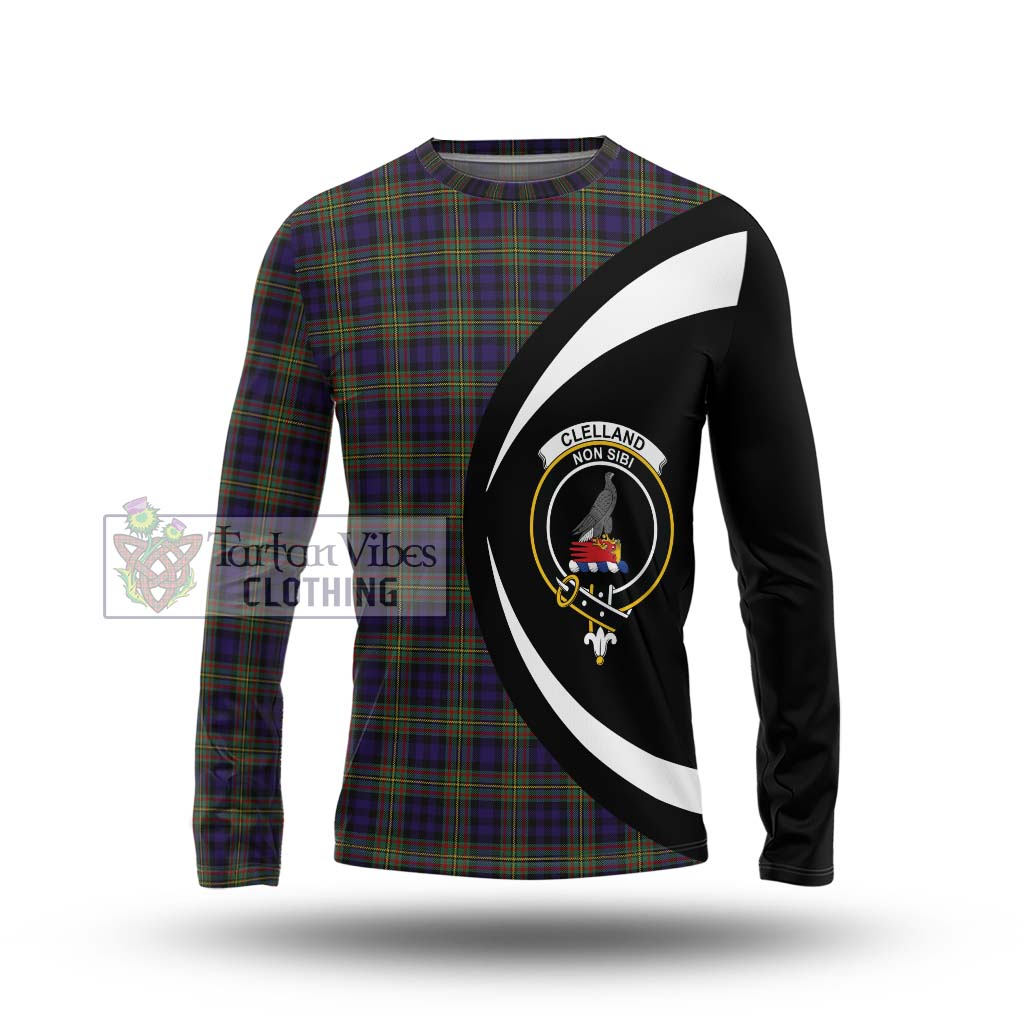 Clelland Tartan Long Sleeve T-Shirt with Family Crest Circle Style Unisex - Tartan Vibes Clothing