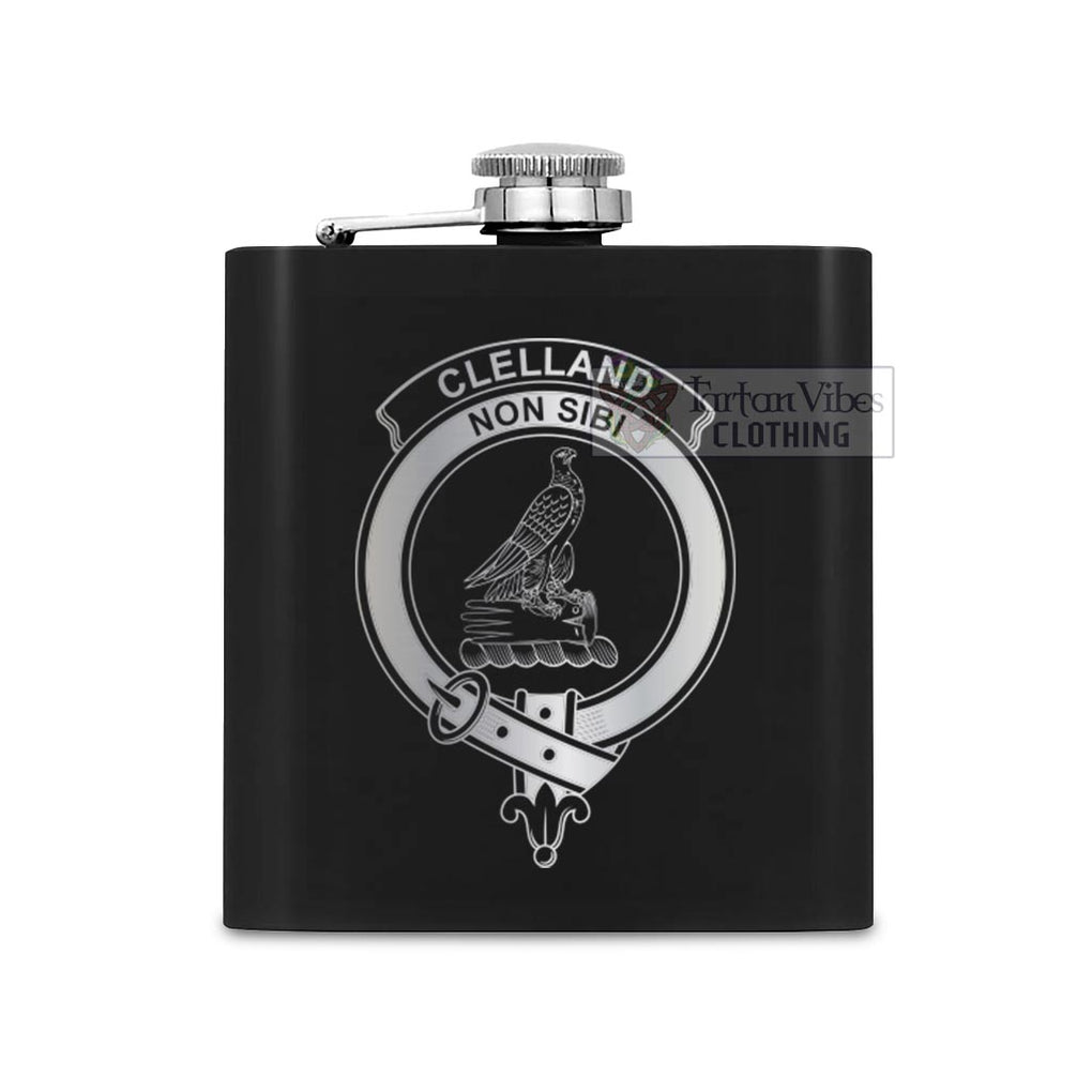 Clelland Crest Hip Flask Set 7oz Black Stainless Steel with A Gift Box One Size 7oz - 2D-tartanvibesclothing