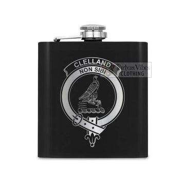 Clelland Crest Hip Flask Set 7oz Black Stainless Steel with A Gift Box One Size 7oz - 2D-tartanvibesclothing