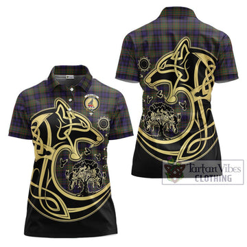 Clelland Tartan Women's Polo Shirt with Family Crest Celtic Wolf Style Women - Tartan Vibes Clothing