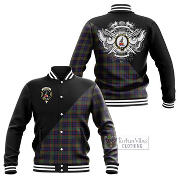Clelland Tartan Baseball Jacket with Family Crest and Military Logo Style Unisex - Tartan Vibes Clothing