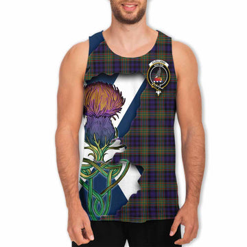 Tartan Vibes Clothing Clelland Tartan Family Crest Men's Tank Top Scottish Thistle Celtic Inspired