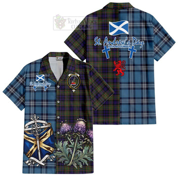 Clelland Tartan Hawaiian Shirt Happy St. Andrew's Day Half Tartan Style Kid - Tartan Vibes Clothing