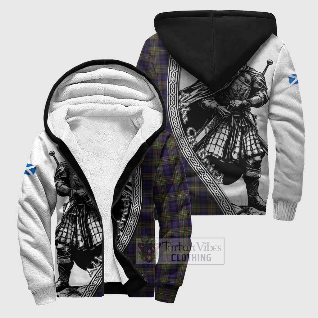 Clelland Tartan Clan Crest Sherpa Hoodie with Highlander Warrior Celtic Style Unisex S - Tartan Vibes Clothing