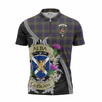 Clelland Tartan Family Crest Zipper Polo Shirt Lion Rampant Royal Thistle Shield Celtic Inspired Unisex - Tartan Vibes Clothing