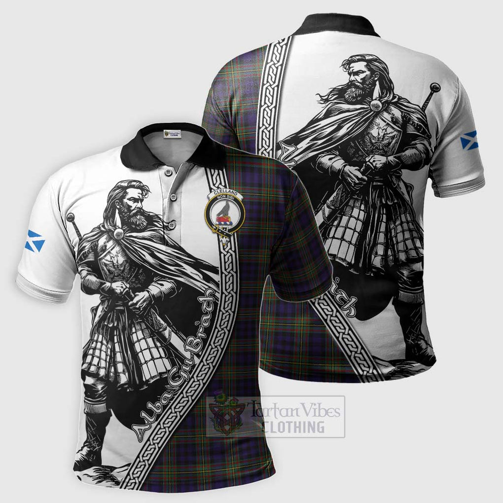 Clelland Tartan Clan Crest Polo Shirt with Highlander Warrior Celtic Style Kid - Tartan Vibes Clothing