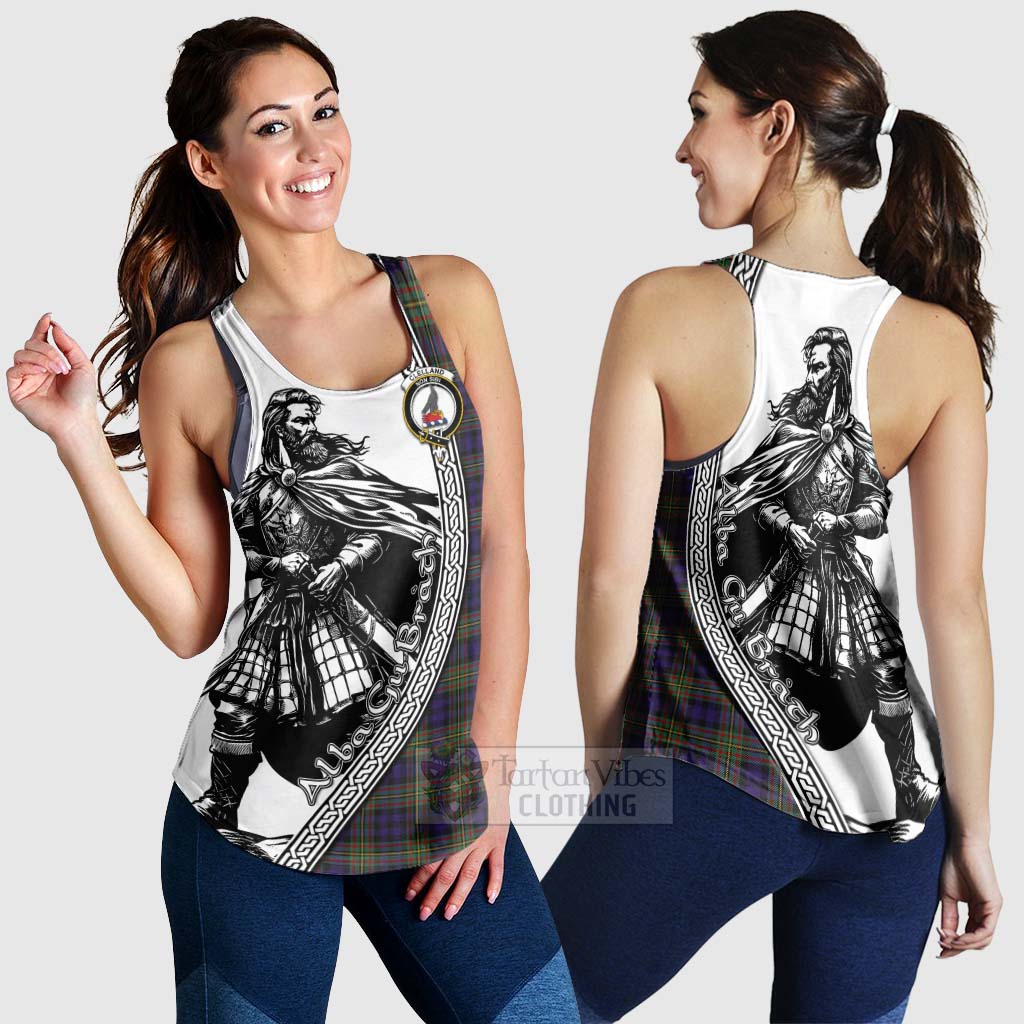 Clelland Tartan Clan Crest Women's Racerback Tanks with Highlander Warrior Celtic Style 4XL - Tartan Vibes Clothing