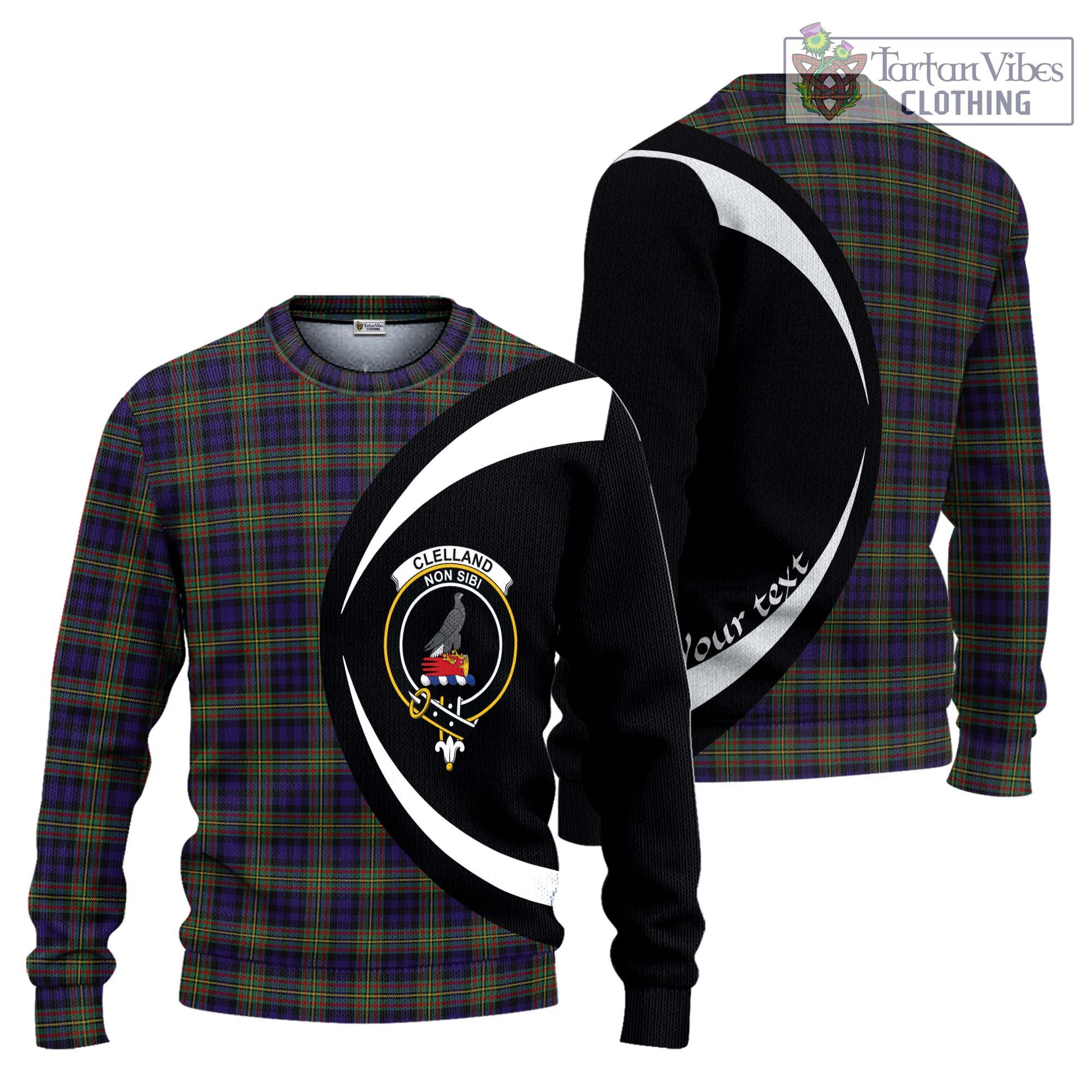 Clelland Tartan Ugly Sweater with Family Crest Circle Style Unisex - Tartan Vibes Clothing