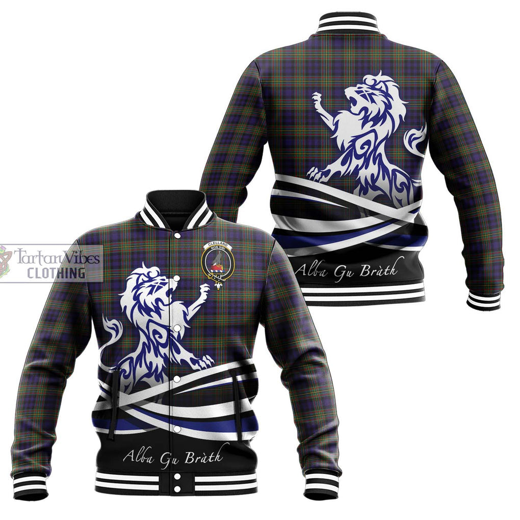 Clelland Tartan Baseball Jacket with Alba Gu Brath Regal Lion Emblem Unisex - Tartan Vibes Clothing