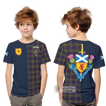 Clelland Tartan Kid T-Shirt Alba with Scottish Lion Royal Arm Half Style Youth XL Size14 - Tartan Vibes Clothing