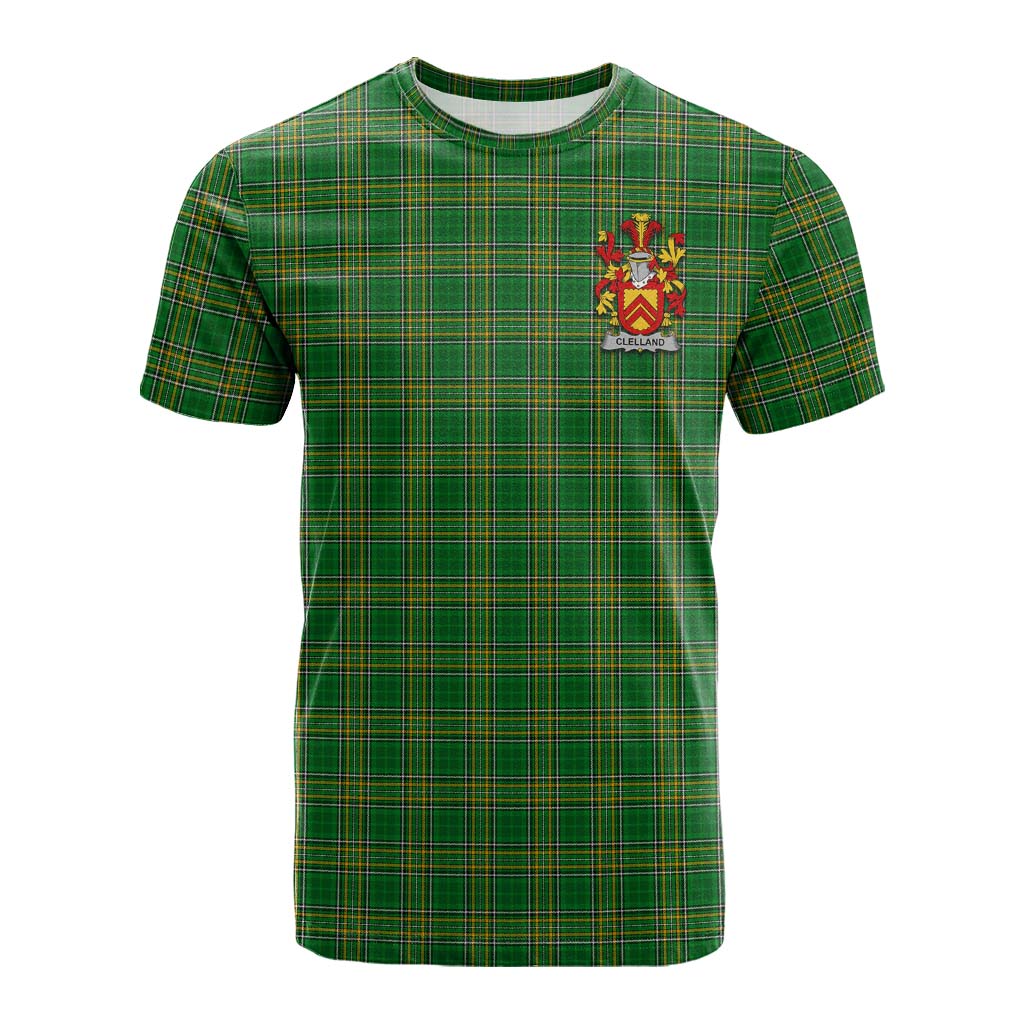 Tartan Vibes Clothing Clelland Irish Clan Tartan Cotton T-shirt with Coat of Arms