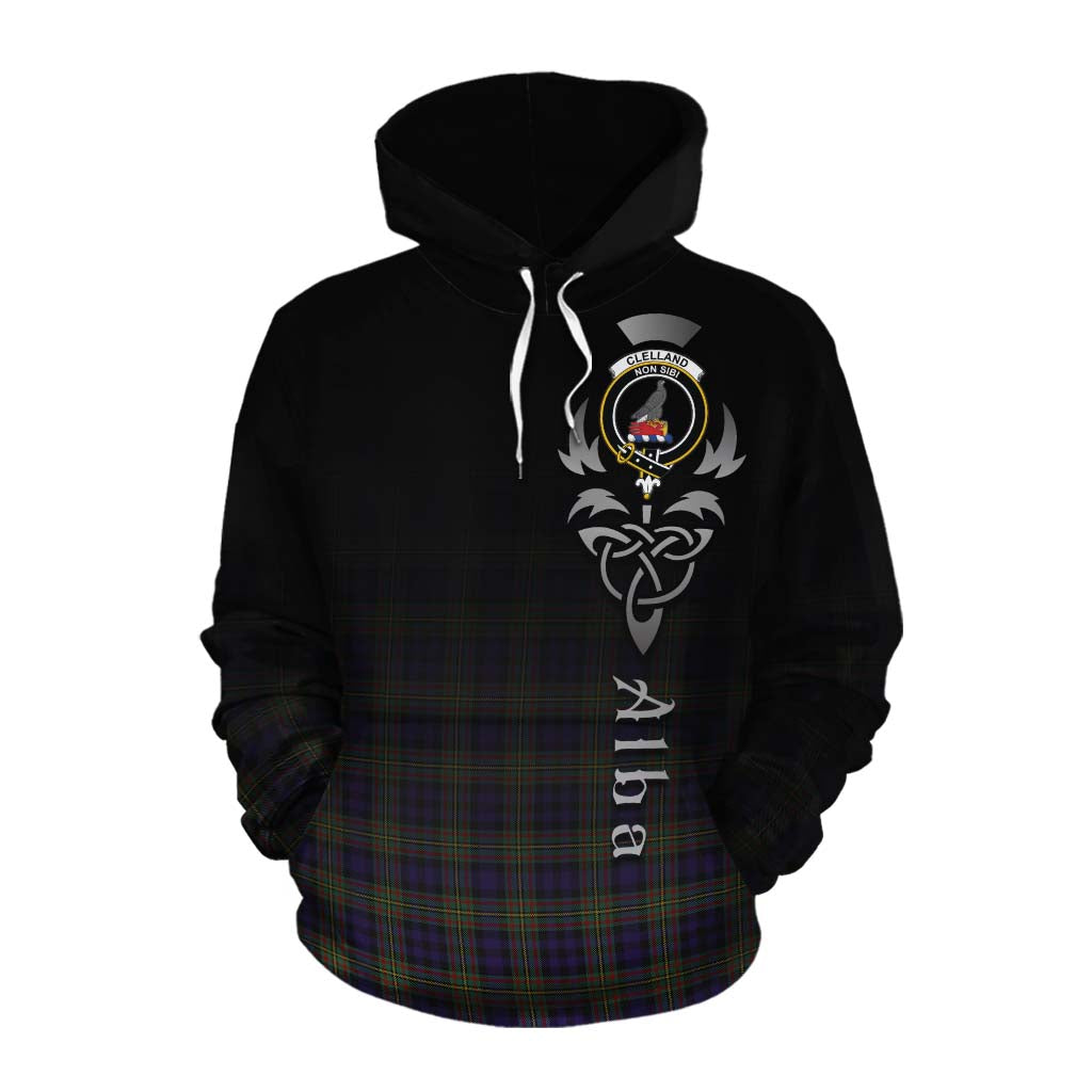 Tartan Vibes Clothing Clelland Tartan Cotton Hoodie Featuring Alba Gu Brath Family Crest Celtic Inspired