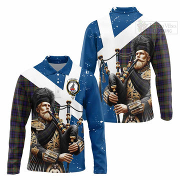 Clelland Tartan Long Sleeve Polo Shirt with Family Crest Scottish Bagpiper Vibes Unisex - Tartan Vibes Clothing