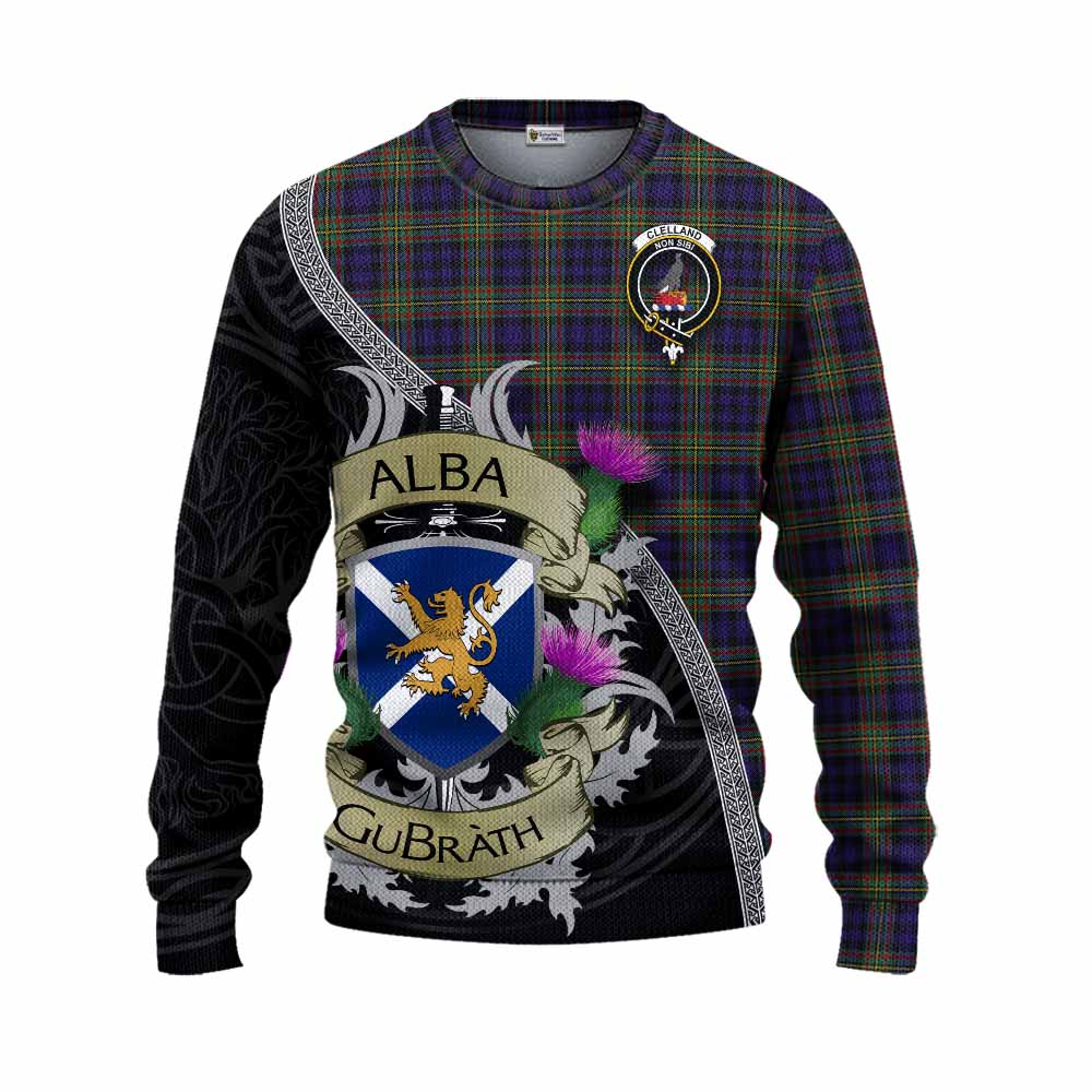 Clelland Tartan Family Crest Knitted Sweater Lion Rampant Royal Thistle Shield Celtic Inspired Unisex - Tartan Vibes Clothing