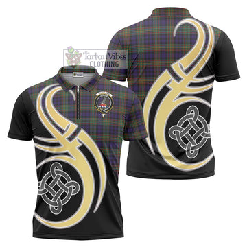 Clelland Tartan Zipper Polo Shirt with Family Crest and Celtic Symbol Style Unisex - Tartan Vibes Clothing